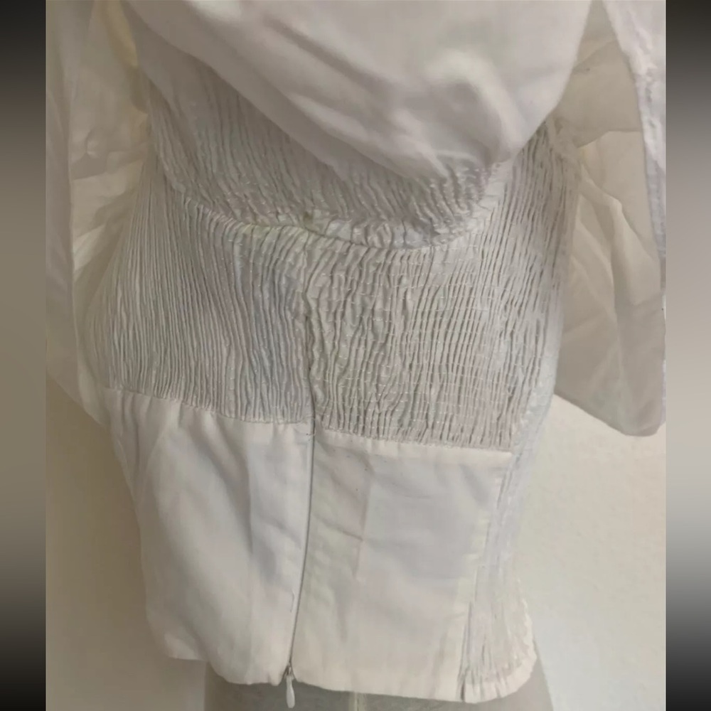 ZARA Womens Junior Girls Size L White Cropped Top Blouse Short Ruffle Sleeve - Picture 8 of 16